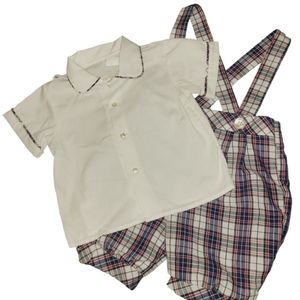 Bryan Plaid Romper Set 2 Piece Top And Shortalls Baby Boys Size 12m Vintage